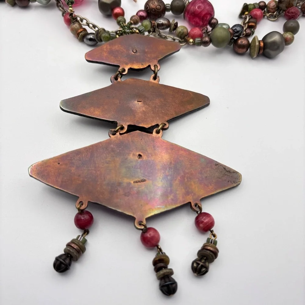Vintage Cynthia Jean Statement Necklace Multi-strand Beaded Stones 28